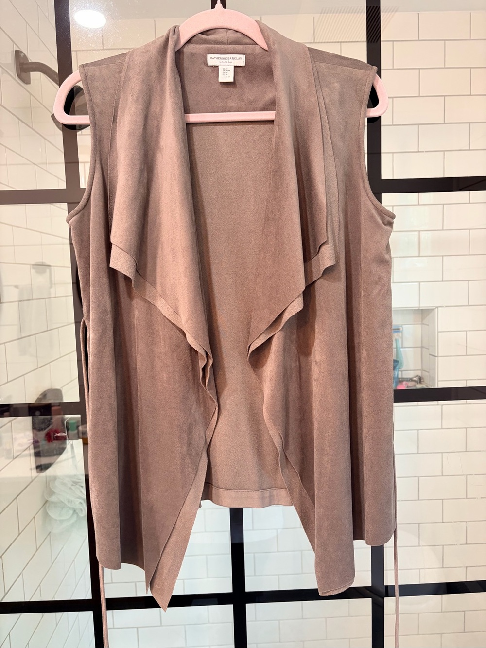 Suede Draped Sleeveless Vest - grey